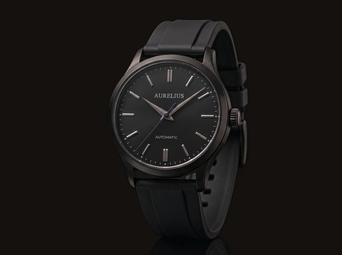 Aurelius Noir with matte-black dial on rubber strap